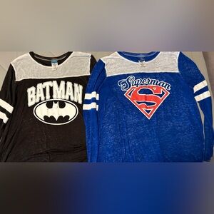 DC Comics Women's Batman & Superman Long Sleeve Tees (Sheer) - Size XXL